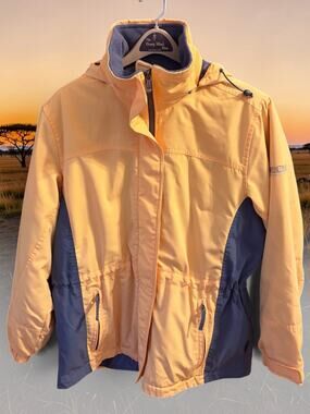 Pacific Trail Hooded Jacket Large Yellow Gray Full Zip Lined Outdoor Coat
